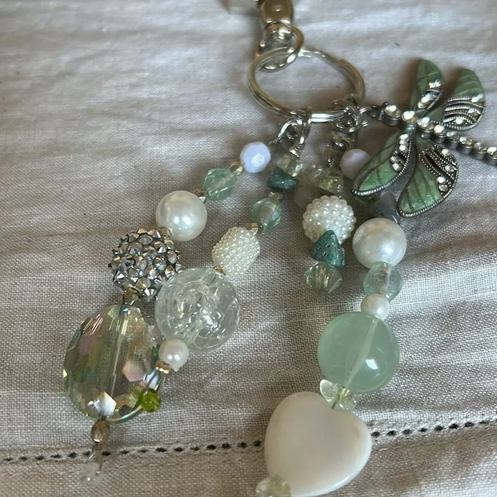 Hand made key chain dragonfly with stones NeW